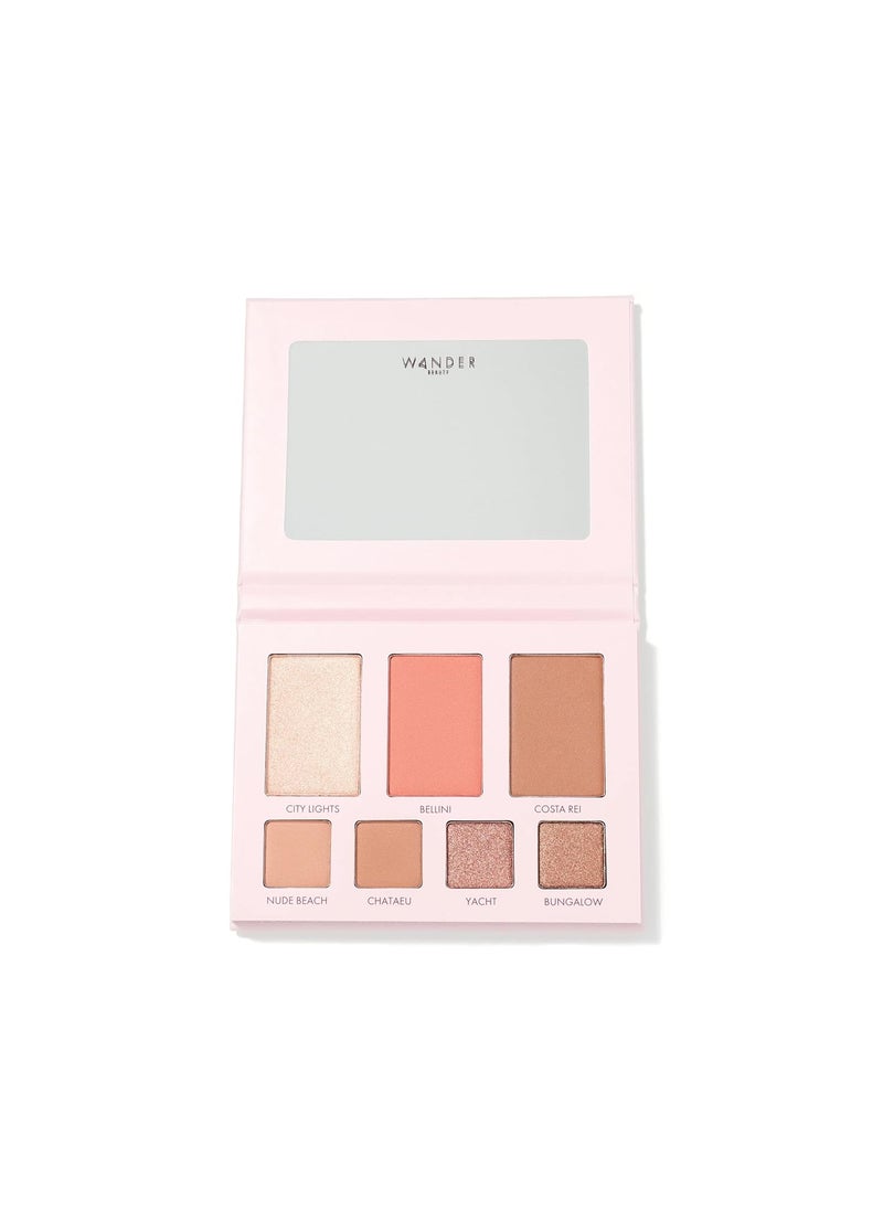 Wander Beauty Getaway Eye & Face Palette - Sunkissed (Light/Medium) - Full Face Makeup Palette Enriched With Vitamin E - For Day & Night Looks - 4 Shadows, Highlighter, Blush, and Bronzer - 0.34 fl oz