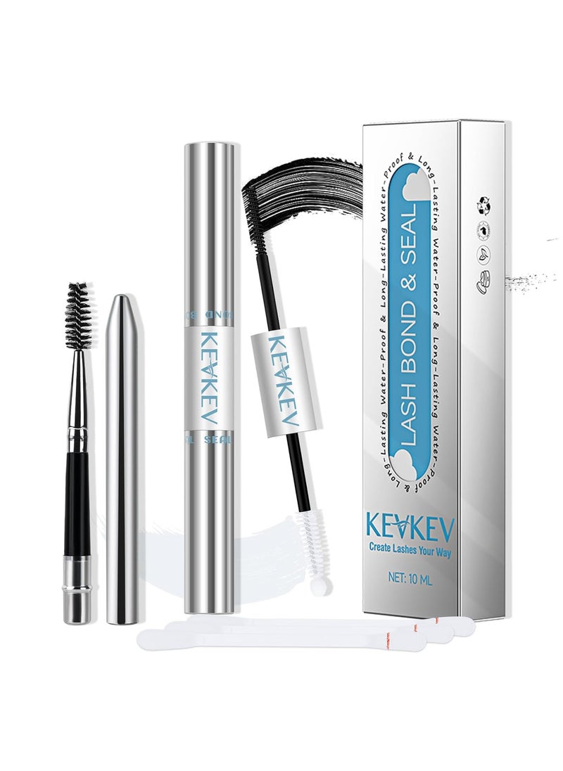 KevKev Lash Bond and Seal Lash Glue Waterproof Eyelash Glue with Lash Brush Eyelash Remover Cotton Swabs Eyelash Bond and Seal Lash Cluster Glue Strong Hold 72H Long Lasting(10Ml, Black Bond and Seal)