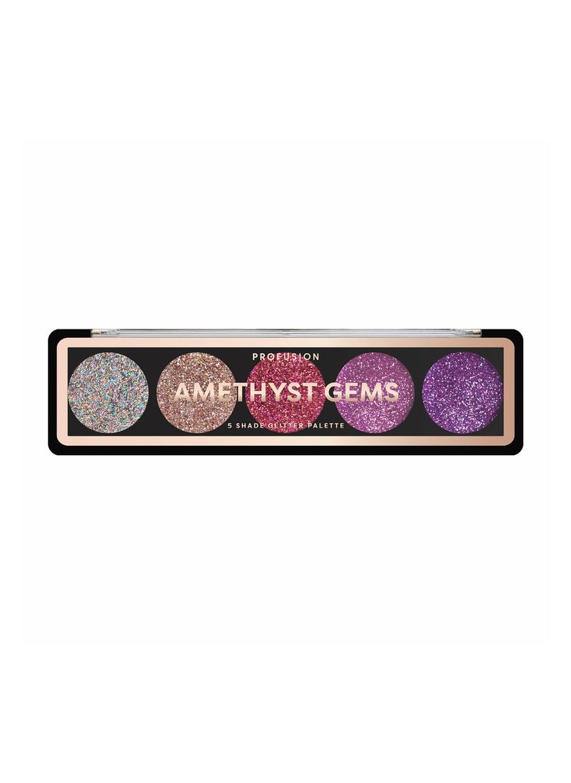 Profusion Cosmetics Amethyst Gems 5 Shade Glitter Eyeshadow Palette, Multicolour (Amethyst Gems)