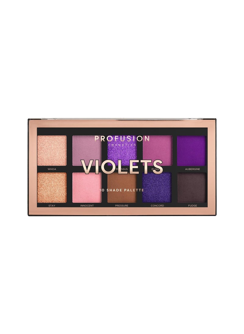 Profusion Cosmetics Violets 10 Shade Eyeshadow Palette, Glows Elegance and Sophistication With Captivating Vibrant Colors Achieve Stunning Eye and Rise Your Makeup Routine With Premium Beauty Tool