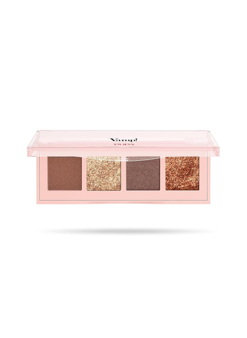 Pupa Milano Vamp! 4 Eyeshadow Palette, 002 Gold Bronze, 0.183 oz - Eye Makeup - Matt, Satin, Metallic Finishes - Lightweight - Blends Easily - Talc-Free