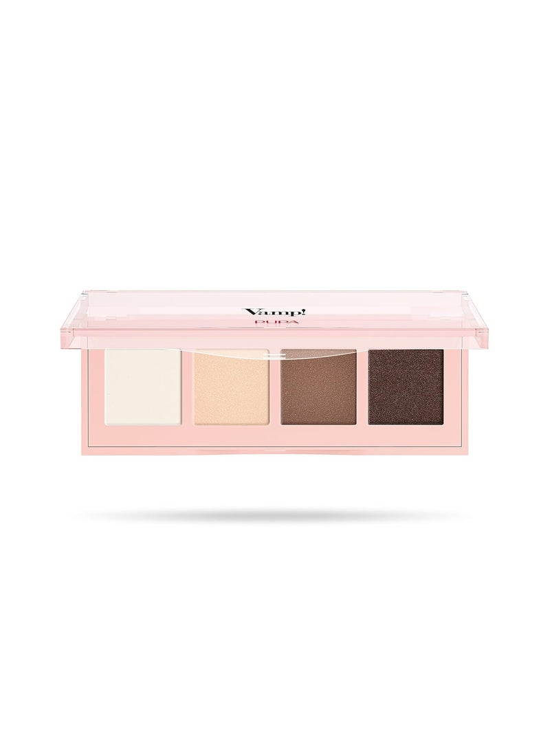 Pupa Milano Vamp! 4 Eyeshadow Palette, 001 Natural Matt, 0.183 oz - Eye Makeup - Matt, Satin, Metallic Finishes - Lightweight - Blends Easily - Talc-Free