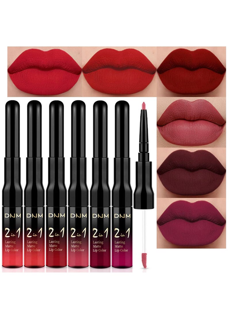 evpct 6Pcs Dark Red Mauve Purple Plum Matte Lip Stain Lip Liner and Lipstick Set Long Lasting Waterproof labiales matte mate larga duracion listip 24 hours a prueba de agua mate 24 horas originales