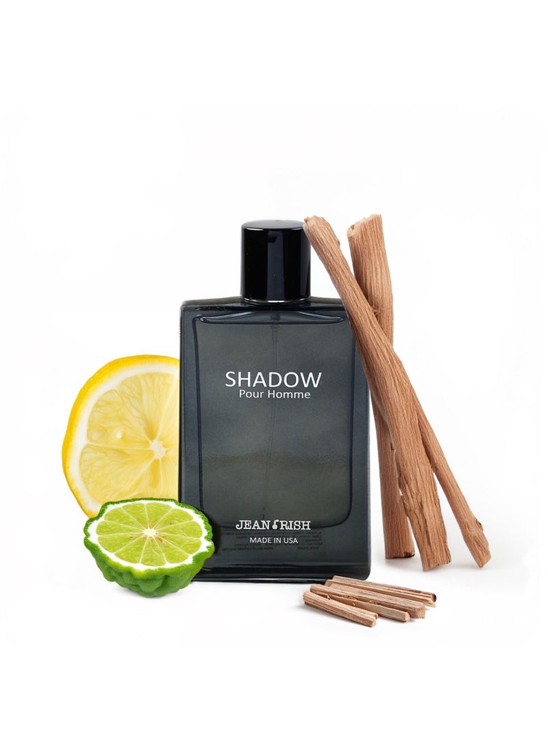 Jean Rish Shadow Pour Homme Eau De Toilette for Men (3.4 Fl Oz / 100ml) with Lemon, Cedar & Bergamot Notes - Long Lasting and Luxury Fragrance