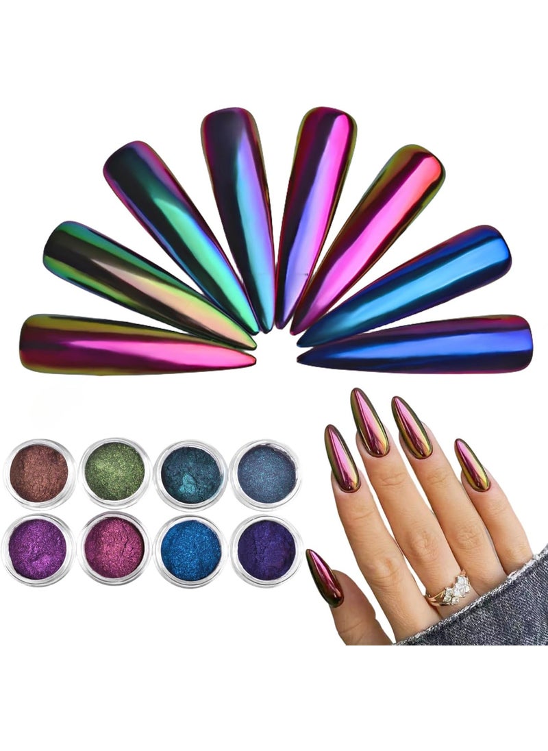 Chameleon Chrome Nail Powder Chrome Powder for Gel Nails,Nail Chrome Powder Shinning Chrome Pigment Mirror Glitter Chrome Powder for Nails Fine Glitter(8 Box)