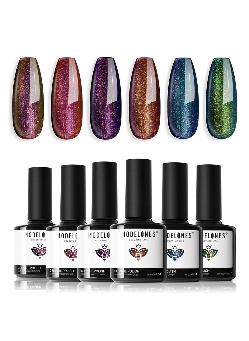 modelones Chameleon Gel Nail Polish Set - 6 Colors Aurora Gel Polish Kit Blue Green Purple Red Brown Glitter Gel Polish All Seasons Soak Off LED Nail Lamp Gel Nail Kit Home Gift DIY Salon for Women
