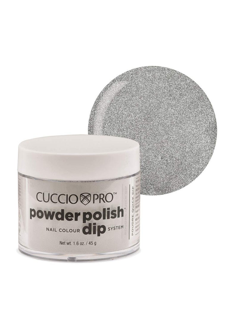 Cuccio Powder Polish - Acrylic Nail Colour Dip System - 45g (1.6oz) Dipping Powder - Silver with Silver Mica