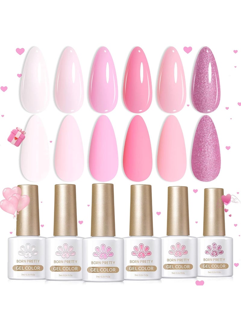 Born Pretty Pink Gel Nail Polish Set 6 Colors Sweet Lovely Nude Pink White Colors Nail Art DIY Manicure Salon Home 7ML