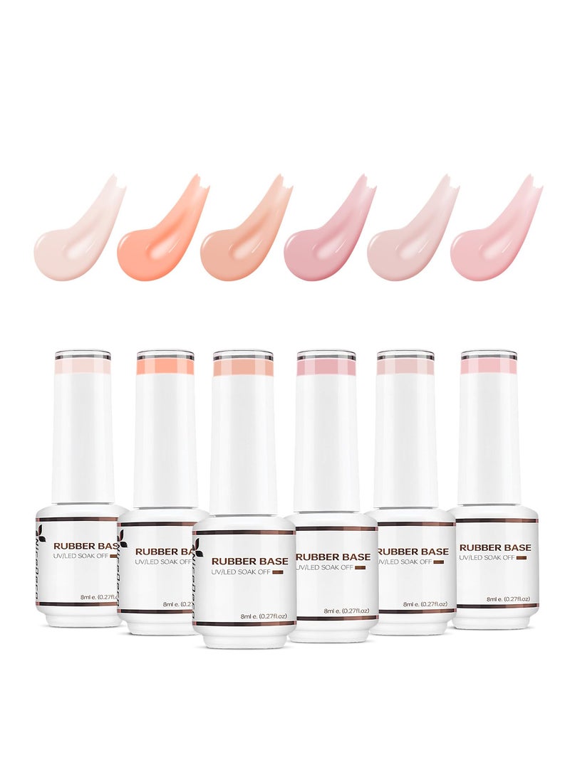 Hema Free Rubber Base Gel Polish for Nails 6 Pcs Cruelty Free Vegan Rubber Gel Nail Strengthener Nude Pink Nail Gel Polish Set 36