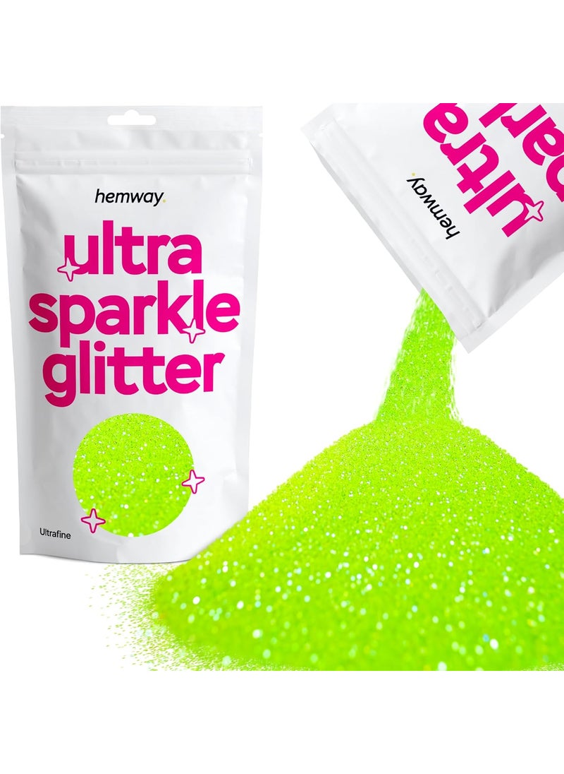 Hemway Premium Ultra Sparkle Glitter Multi Purpose Metallic Flake for Arts Crafts Nails Cosmetics Resin Festival Face Hair - Fluorescent Green - Ultrafine (1/128