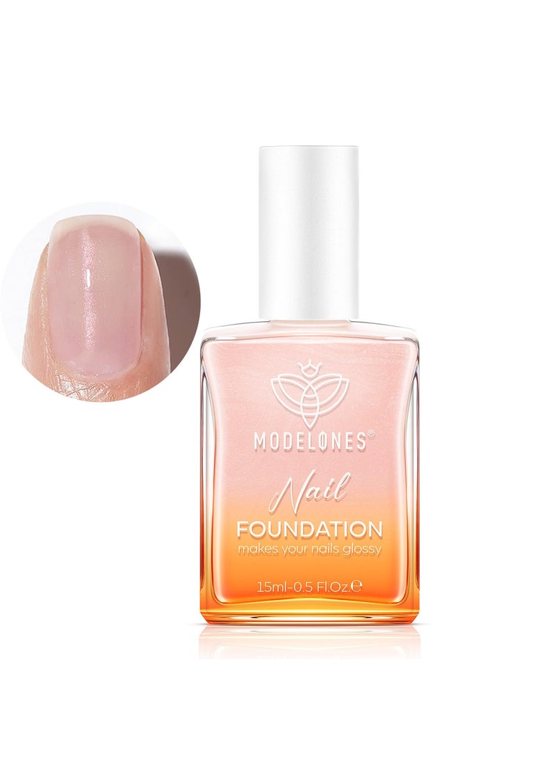modelones Nail Strengthener, Iridescent Pink Nail Natural Concealer Foundation Polish Air Dry Nail Growth Polish for Damaged Nails Imperfection Masking Gifts for Women 15ml