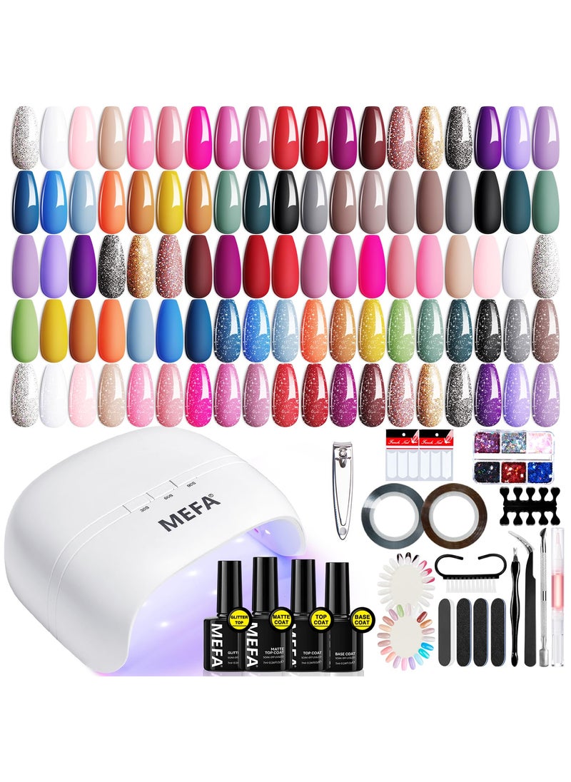 MEFA 56 Pcs Gel Nail Polish Kit with U V Light, 32 Colors All Seasons Soak Off Gel Polish Nail Set with Matte/Glossy Base Top Coat Essential Manicure Tools Nails DIY Easter Decorations Gifts for Women