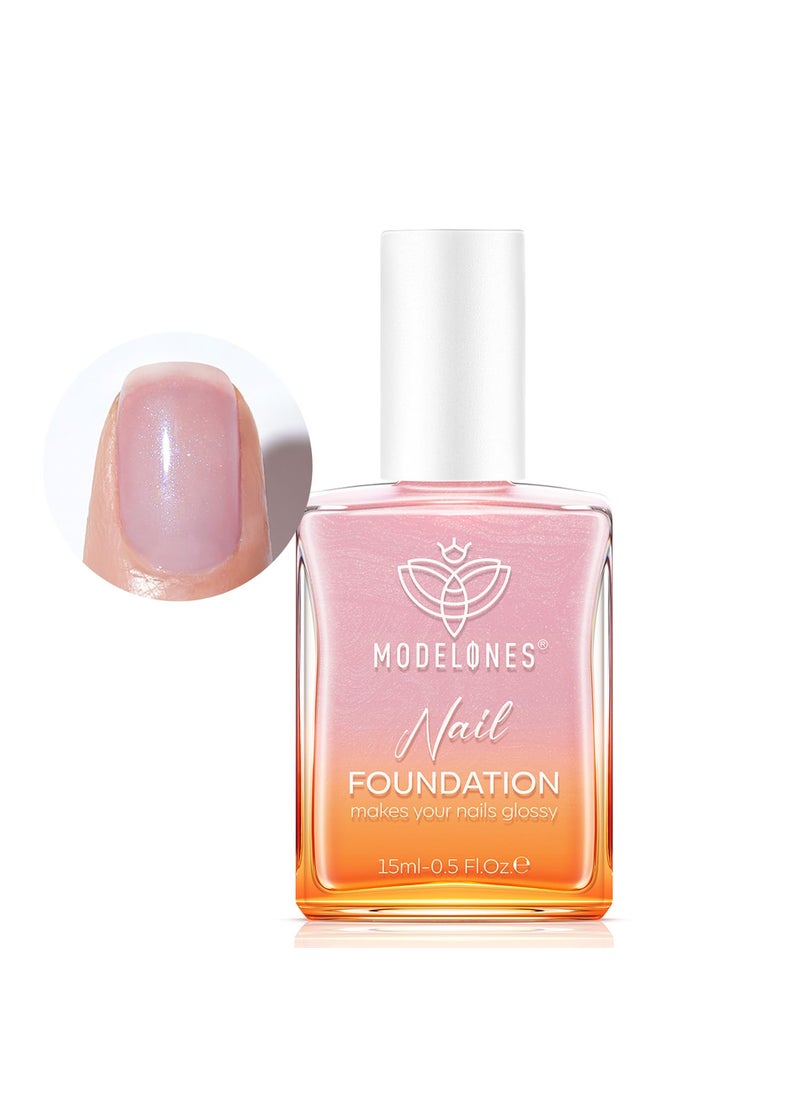 modelones Nail Strengthener, Sparkle Pink Nail Natural Concealer Foundation Polish Air Dry Nail Growth Polish for Damaged Nails Imperfection Masking Gifts for Women 15ml
