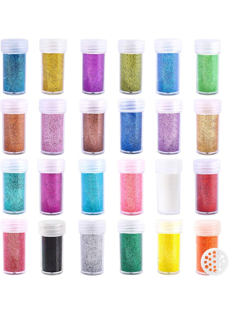Extra Fine Glitter, Set of 24 Colors Nail Arts Face Hair Eye Lip Gloss Makeup Glitter, Slime,Tumbler and Epoxy Resin Crafts Loose Powder Shaker