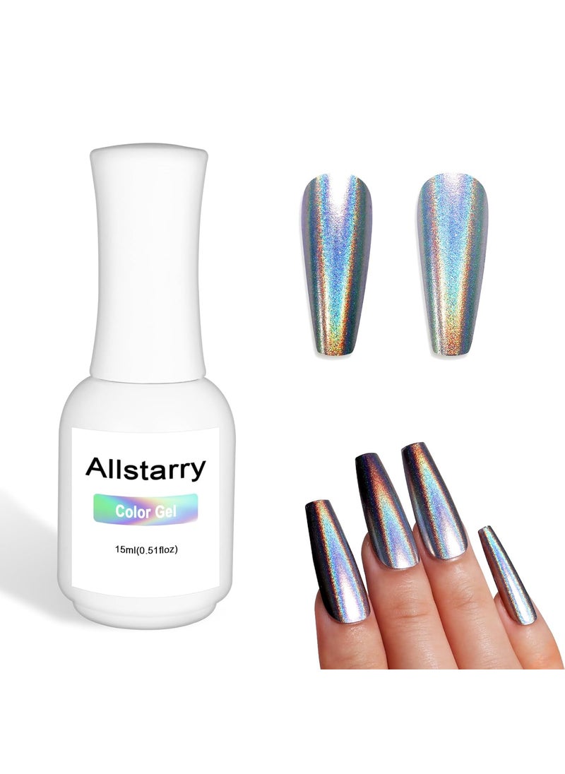 Allstarry Holographic Nail Polish 15m Laser Metallic Silver Halo Glitter Polish Rainbow Effect High Glossy Opaque and Bright Fast Drying Nail Lacquer for Nail Art Manicure Salon DIY - Rainbow Laser