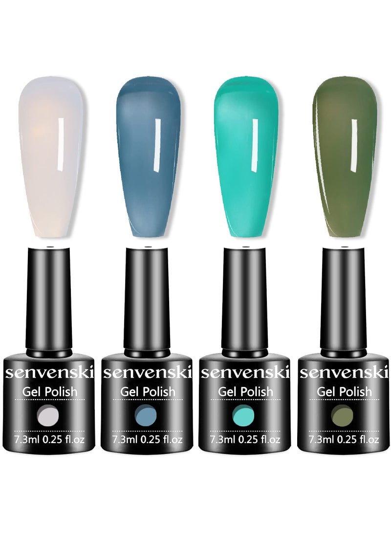 senvenski Jelly Crystal Gel Nail Polish Translucent Sheer Clear Milky White Blue Green Emerald Turquoise Gift Soak Off UV LED Manicure Art Varnish Kit Set (CS015)