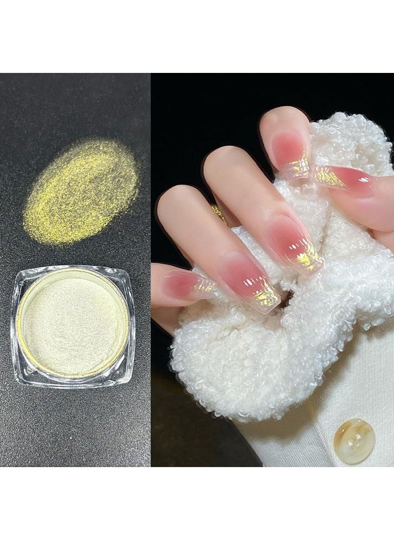 2 Pcs Aurora Chrome Powder for Nails White Iridescent Nail Powder,Mermaid Chrome Nail Pearl Powder Chameleon Chrome Nail Powder Manicure Pigment(2 Pcs Aurora)