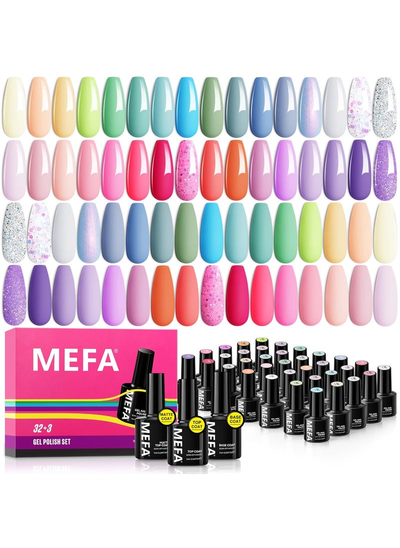 MEFA 35 Pcs Pastel Gel Nail Polish Set, 32 Colors Spring Collection Gel Nail Polish Kit Macaron Pink Green Nail Art Manicure DIY Home Easter Decoration Beginners Gifts for Women Girls