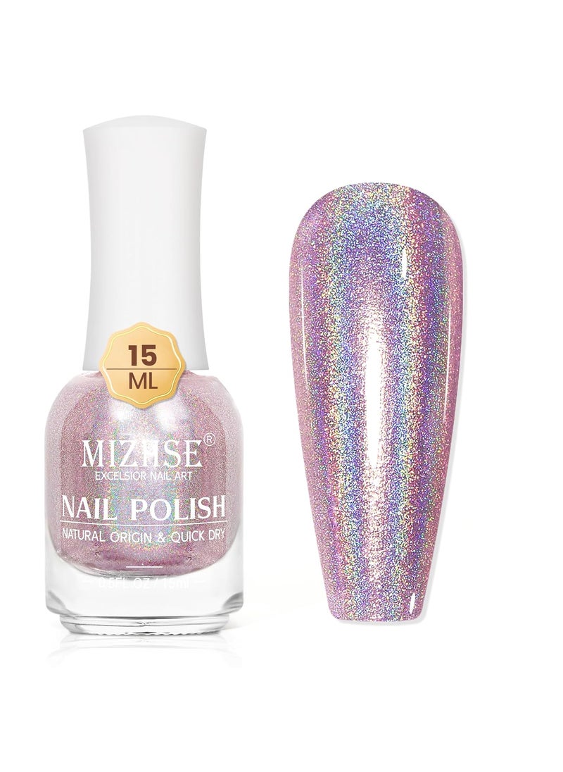 MIZHSE Holographic Nail Polish, Light Purple Glitter Nail Polish Air Dry Fast, 15ml/0.5 fl oz High Glossy Shimmer Nail Pigment Laser Oil-based Nail Lacquer Chrome Halo Nail Art Salon Manicure at Home