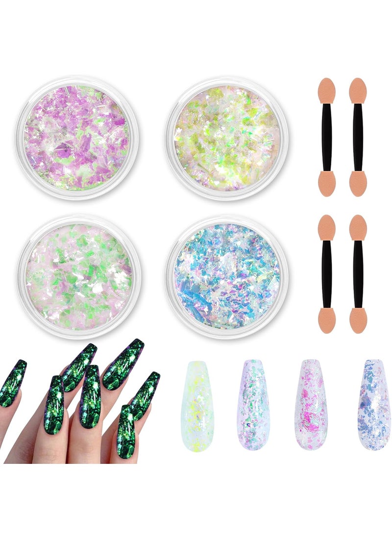 Allstarry 4Pcs Holographic Nail Glitter Flakes, Iridescent Opal Sequins Ultra-thin Mermaid Chrome Pigment Flakes Color-shift Nail Decorations for Gel Polish Manicure DIY at Home, Gift for Women