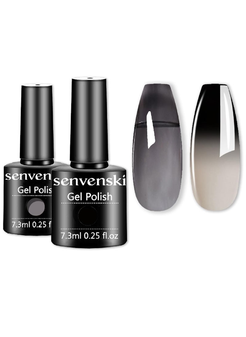 senvenski Black Jelly Gel Polish, Color Changing Gel Nail Polish Black White Grey Glitter Mood Chameleon Thermal Temperature Gift Set UV LED Art Manicure Varnish (WB2-001)
