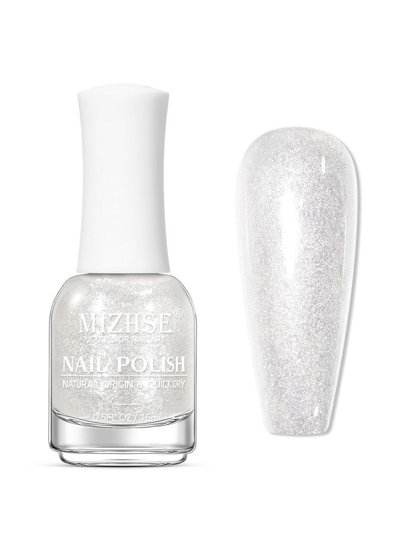 MIZHSE Translucent Shimmering Nail Polish, Quick Dry Clear Glitter White Nail Polish Air Dry Fast, 15ml High Glossy Sparkly Shiny Nail Art Salon Manicure Home