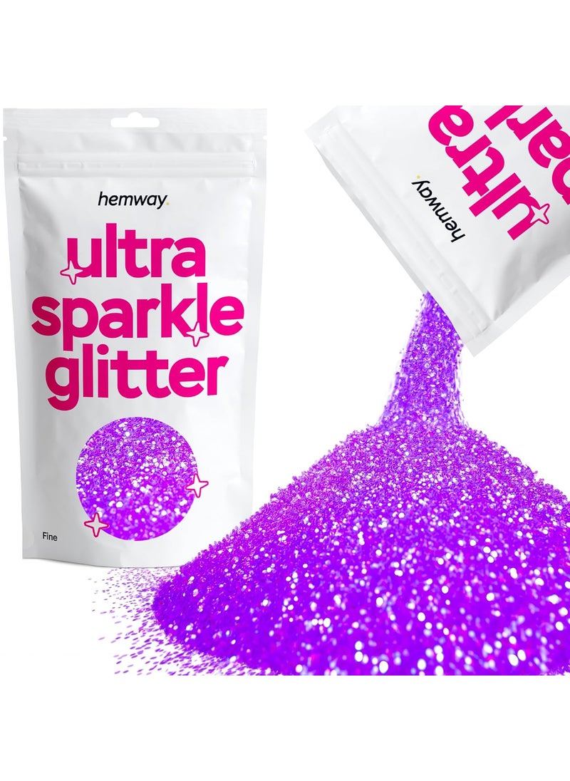 Hemway Premium Ultra Sparkle Glitter Multi Purpose Metallic Flake for Arts Crafts Nails Cosmetics Resin Festival Face Hair - Fluorescent Purple - Fine (1/64