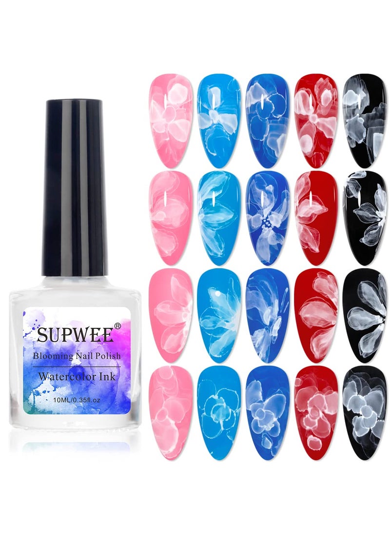 White Blooming Ink Nail Polish Marble Watercolor Ink Nail Painting Gel Nail Blossom Flower Nail Art Design Soak Off UV Gel Manicure DIY Nail Design At Home 10ML(0.33FL OZ)
