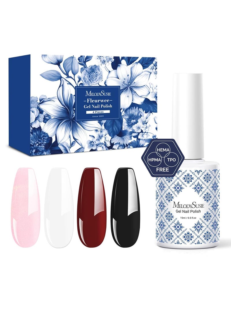 MelodySusie Fleurwee Plant Based 4pcs Gel Nail Polish Daily Commuter Kit, Hema Free, 21 Non Toxic, Long Lasting No Chip, Finger Toe Nail Polish, Fall Nail Art Salon Manicure at Home