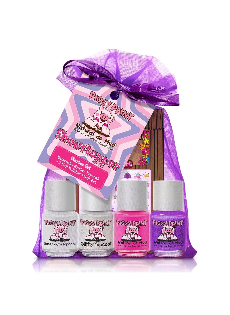 Piggy Paint | 100% Non-Toxic Girls Nail Polish | Safe, Cruelty-free, Vegan, & Scented for Kids | Showstopper Starter Set