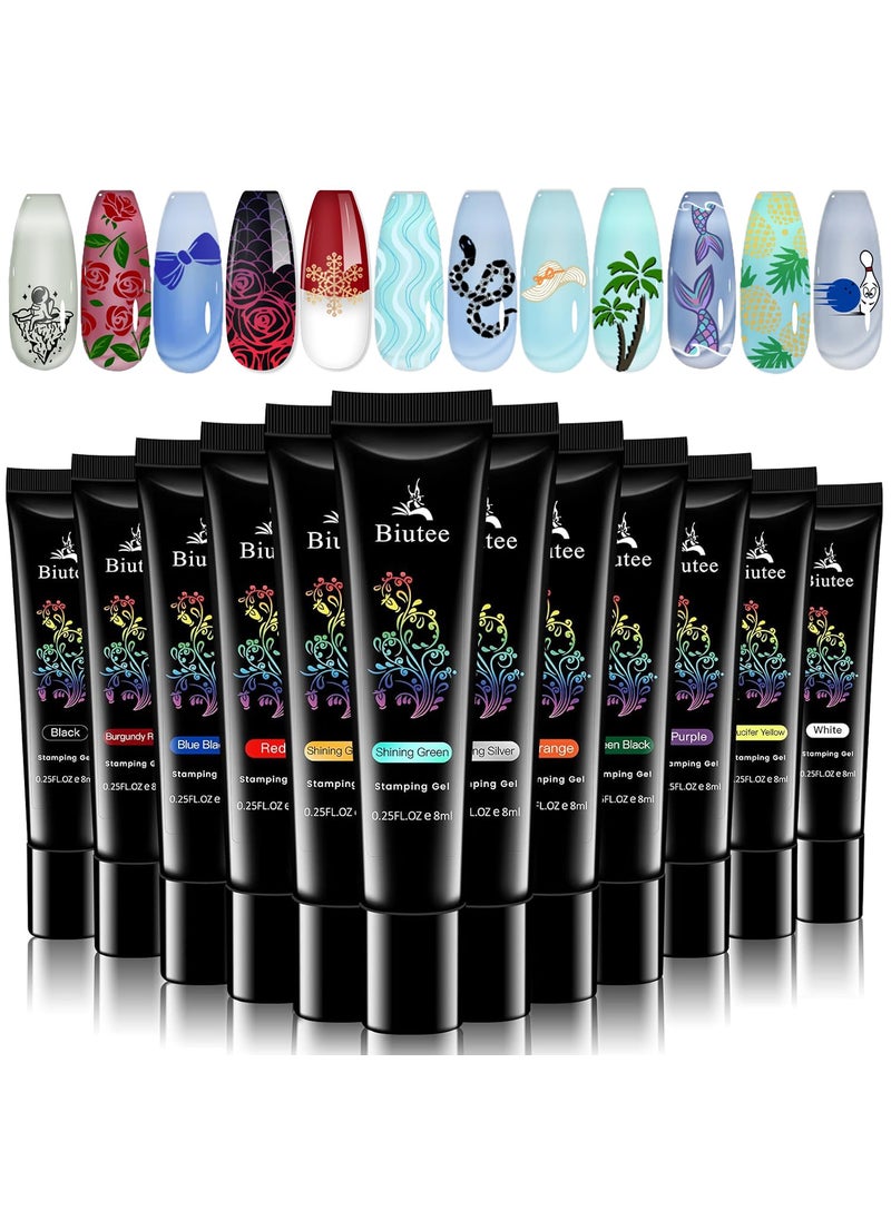Nail Stamping Polish Pack of 12 Colors 8ML UV LED Gel Polish Special Polish Printed Nail Polish for Nail Stamping Plate