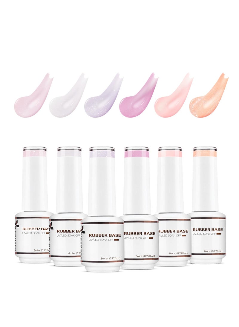 Hema Free Rubber Base Gel Polish for Nails 6 Pcs Cruelty Free Vegan Rubber Gel Nail Strengthener Nude Pink Nail Gel Polish Set 38