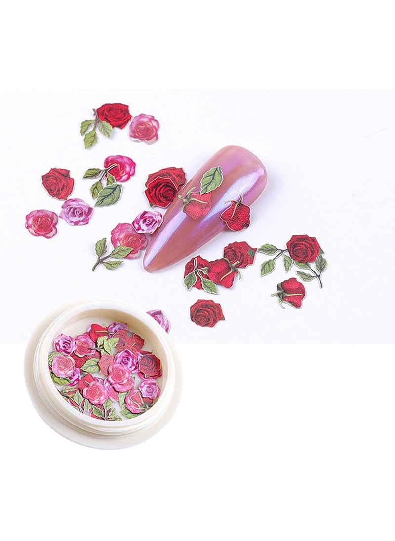 AKOAK 3 Boxes 3D Flower Nail Stickers, Wood Pulp Nail Art Charm, Holographic Simulation Flower Pulp Nail Art Charm, Color Mixed Natueal Flower Leaves Design Nail Decals DIY Craft Wood Pulp Pieces
