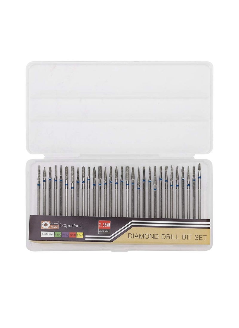 Nail Art Drill Kit, 30Pcs/Set Diamond Grinding Head Nail Art Drill Polish Head Kit Nail Drill Machine Accessories, Nail Polishing Machine Manicure Pedicure Bits(B)