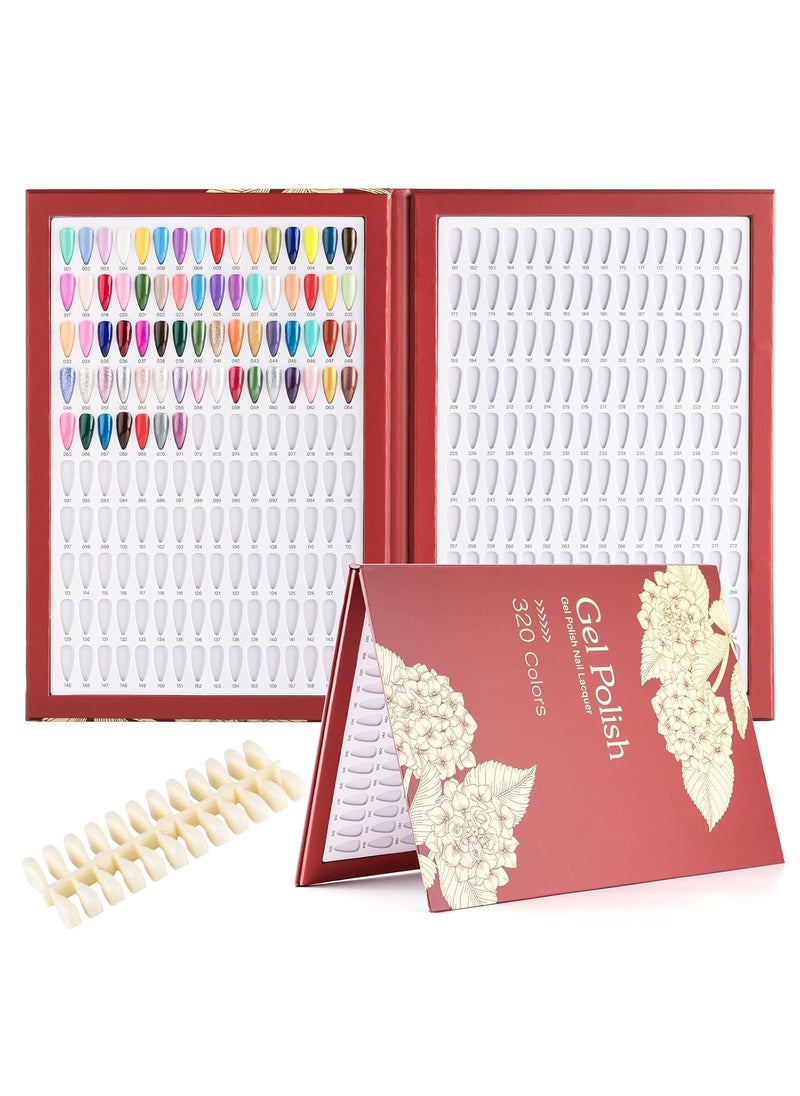 NMKL38 320 Nail Colors Chart Nail Gel Polish Display Book with 480 False Nail Tips Professional Salon Nail Color Swatches Nail Practice Card Board (Red)