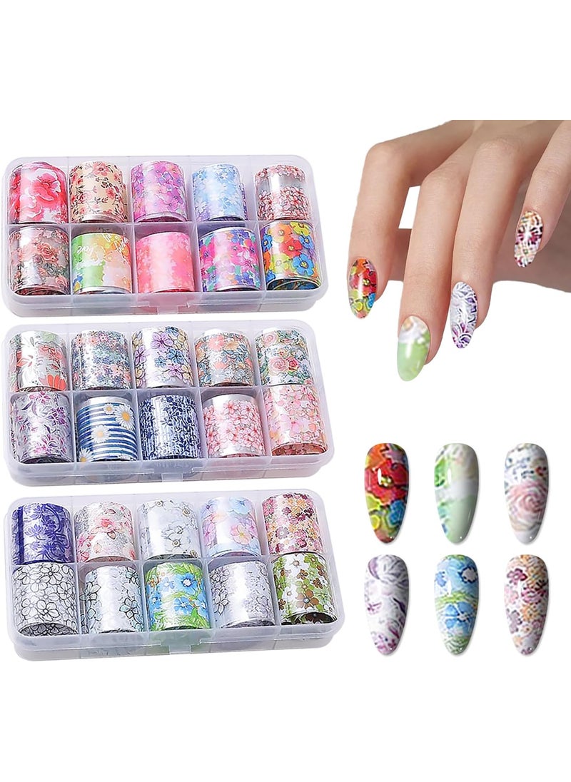 Nail Foil Transfer, DANNEASY 30 Roll Flower Nail Foils Starry Sky Star Iridescent Foil Paper Holographic Nail Art Foil Transfer Nail Design Stickers Nail Stickers Decals