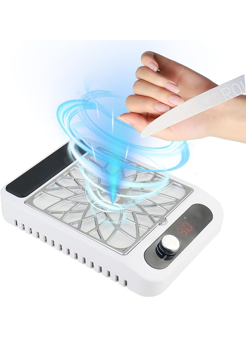 Nail Dust Collector with Reusable Filters, 80W Adjustable Nail Vacuum Dust Collector, Low Noise, Stepless Speed Regulation, Powerful Dust Suction Machine for Acrylic Nails Polishing, Nail Salon