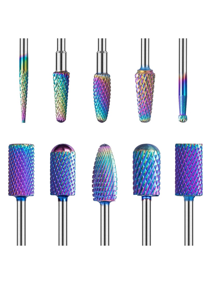 MelodySusie Nail Drill Bits Set, 10pcs Tungsten Carbide Nail Bits for Nail Drill E-file, 3/32 inch Bits Manicure Pedicure Remover Tools for Acrylic Gel Nails, Salon Home Nail Care Supplies, Colorful