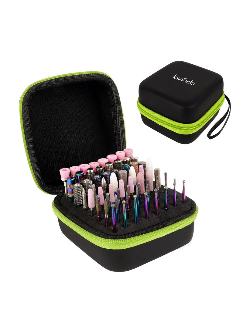 Lavinda Portable Nail Drill Bits Holder, (ONLY CASE) Dustproof Displayer Organizer Container, 64 Holes Efile Nail Bits Container Box Case with High Density Foam to Avoid Slipping & Scratches