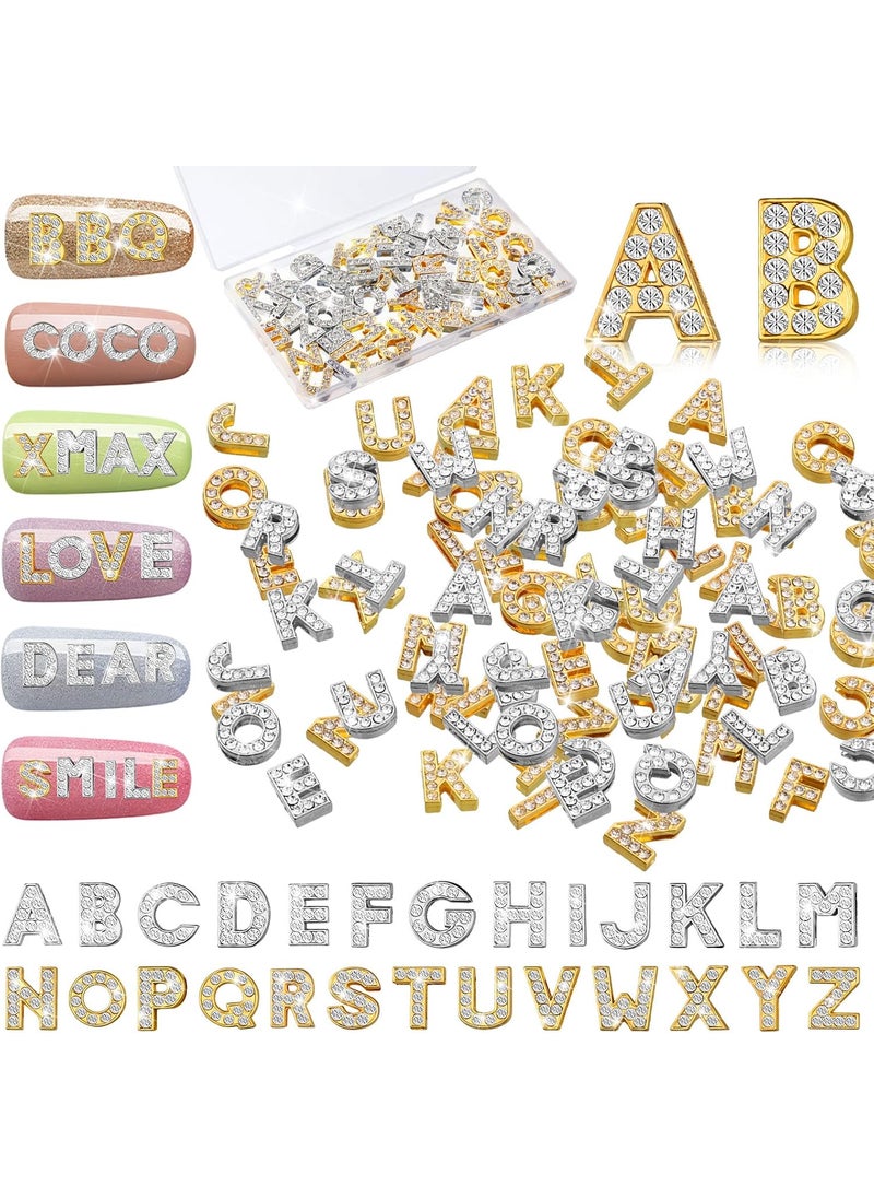 52 Pieces Letters Nail Stud Stickers Alloy Rhinestone Letter Charms 3D Capital Alphabet Nail Studs English Alphabet Charms Decoration for Women Adults Making Crafts DIY Manicure