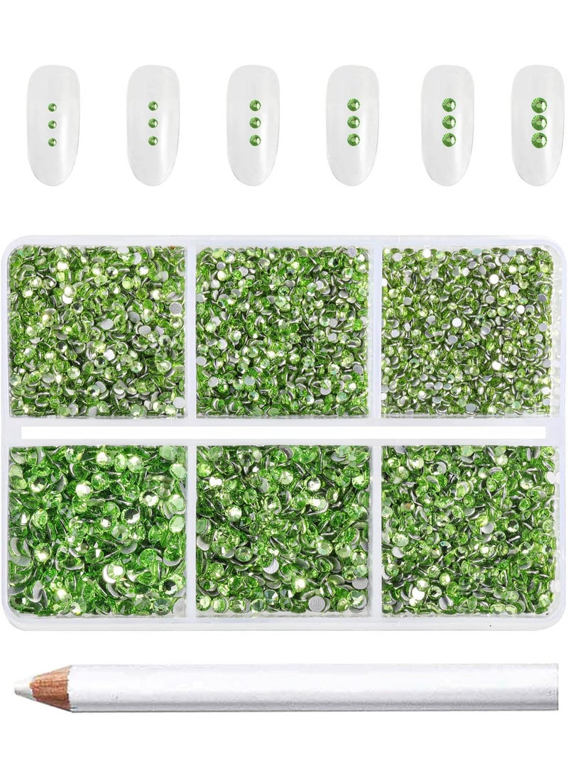 Beadsland 7200pcs Flatback Rhinestones,Light Green Rhinestones Nail Gems Round Crystal Rhinestones for Crafts,Mixed 6 Sizes with Wax Pencil Kit, SS3-SS10,Peridot/Light Green