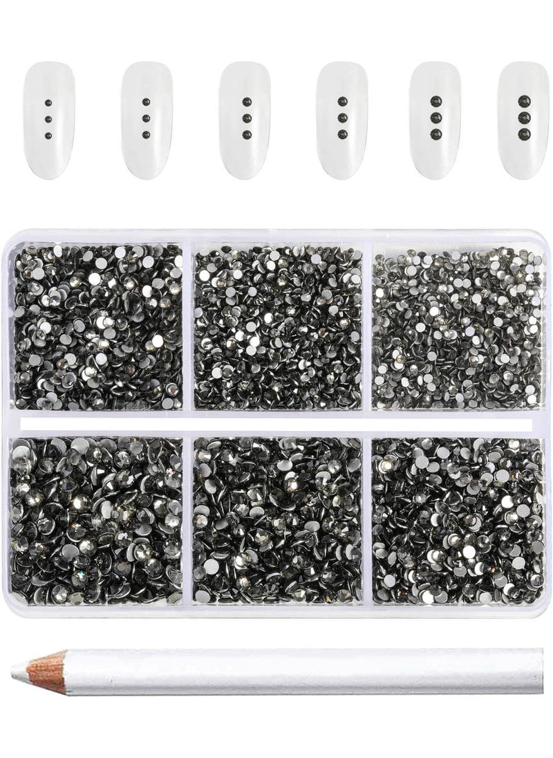 Beadsland 7200pcs Flatback Rhinestones,Gray Rhinestones Nail Gems Round Crystal Rhinestones for Crafts,Mixed 6 Sizes with Wax Pencil Kit, SS3-SS10,Black Diamond