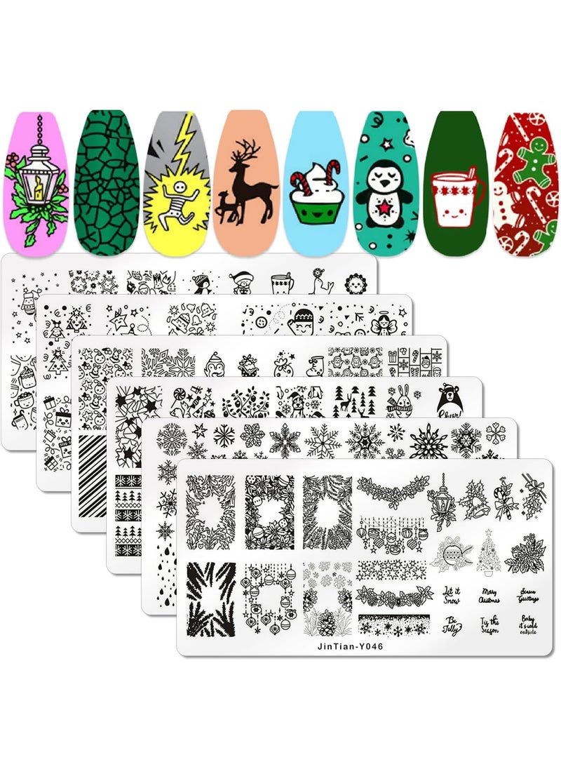 SILPECWEE 6 Pieces Christmas Nail Stamping Plate Holiday Nail Stamp Snowflake Santa Claus Nail Design Stamp Stencils Nail Art Template Nail Art Stamping Kit Nail Art Tools