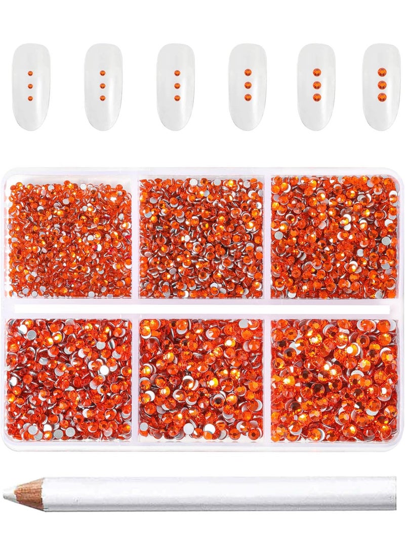 Beadsland 7200pcs Flatback Rhinestones,Orange Rhinestones Nail Gems Round Crystal Rhinestones for Crafts,Mixed 6 Sizes with Wax Pencil Kit, SS3-SS10,Hyacinth/Orange