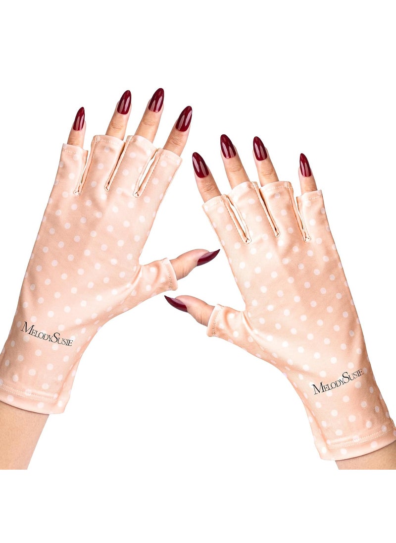 MelodySusie UV Glove for Gel Nail Lamp, Professional UPF50+ UV Protection Gloves for Manicures (Natural in Dots)