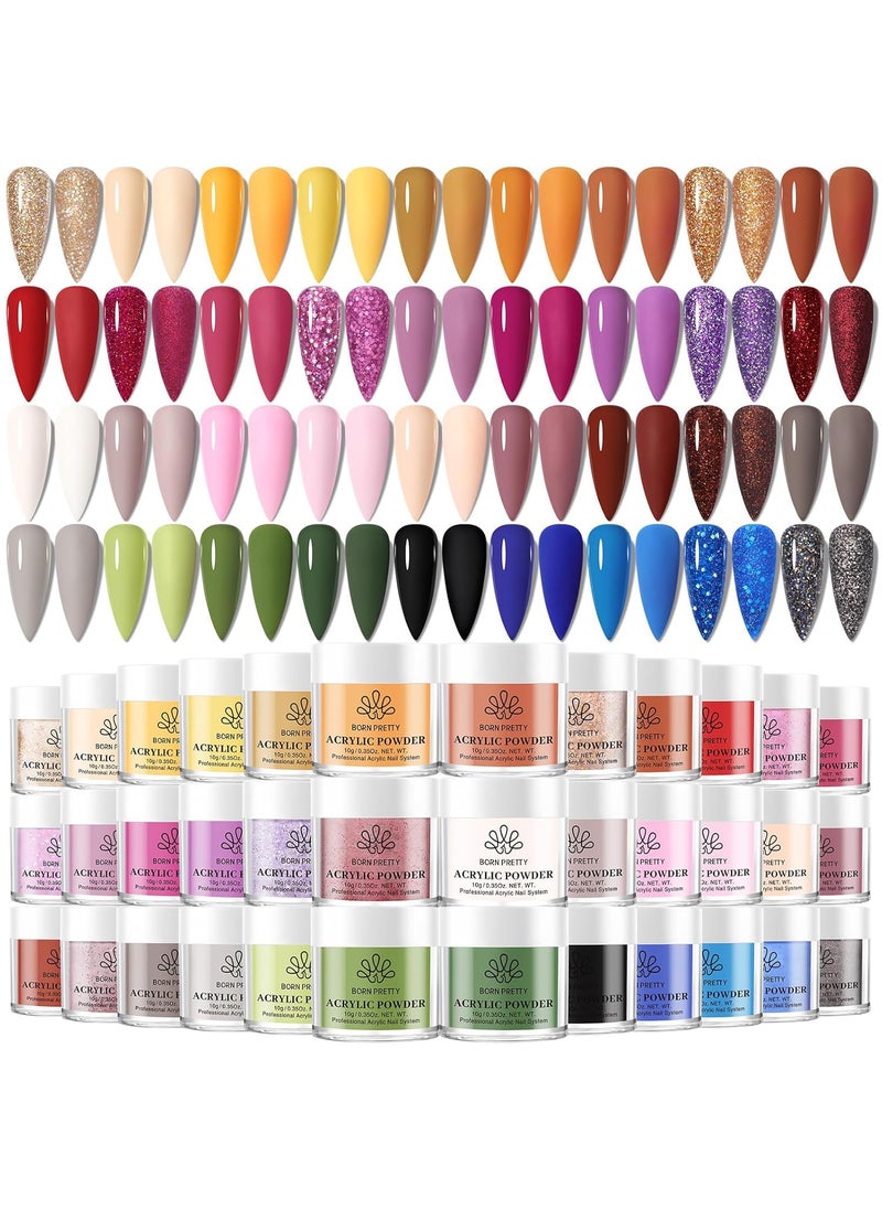 BORN PRETTY Acrylic Powder Set 36 Colors Fall Winter Acrylic Nail Powder Red Purple Green Blue Professional Polymer 3D Acrylic Nail Art Kit for French Nails Extension Nail Carving Gift Set