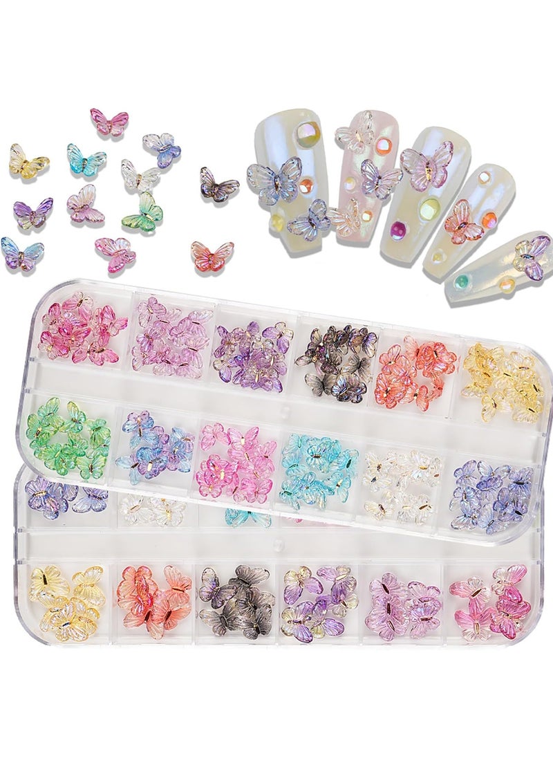 DANNEASY 2 Boxes Iridescent Butterfly Nail Charms 3D Mix-Color Resin Nail Art Butterfly Charms for Nails Aurora Butterflies Design Nail Jewels Decorations for Manicure Craft