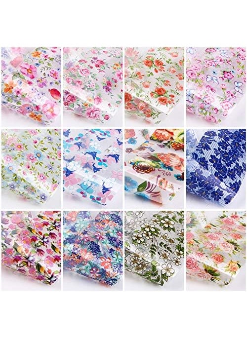 Nail Art Spring Flower Stickers Holographic DIY Wraps Transfer Foil Manicure Decoration Tips 10 Sheets