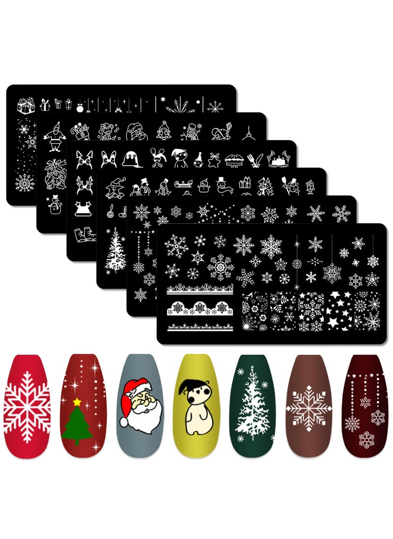 DANNEASY 6 Pieces Christmas Nail Stamping Plate Nail Stamps Nail Stencils Nail Art Stamping Kit Snowflake Plates for Nails Design Manicure Template Tools Acrylic Nail Accessories