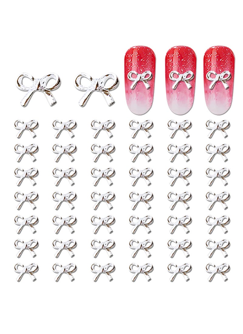 WOKOTO 100Pcs Silver Bows 3D Metal Nail Charms For Nail Art Women Bowknots Designer Nail Charm For Acrylic Nails Designs Nail Jewels Nail Art Accessories Kit For Women Girls Nail Studs Diy Crafts